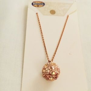 FOSSIL GOLD TONE PAVE CRYSTAL DISCO BALL PENDANT